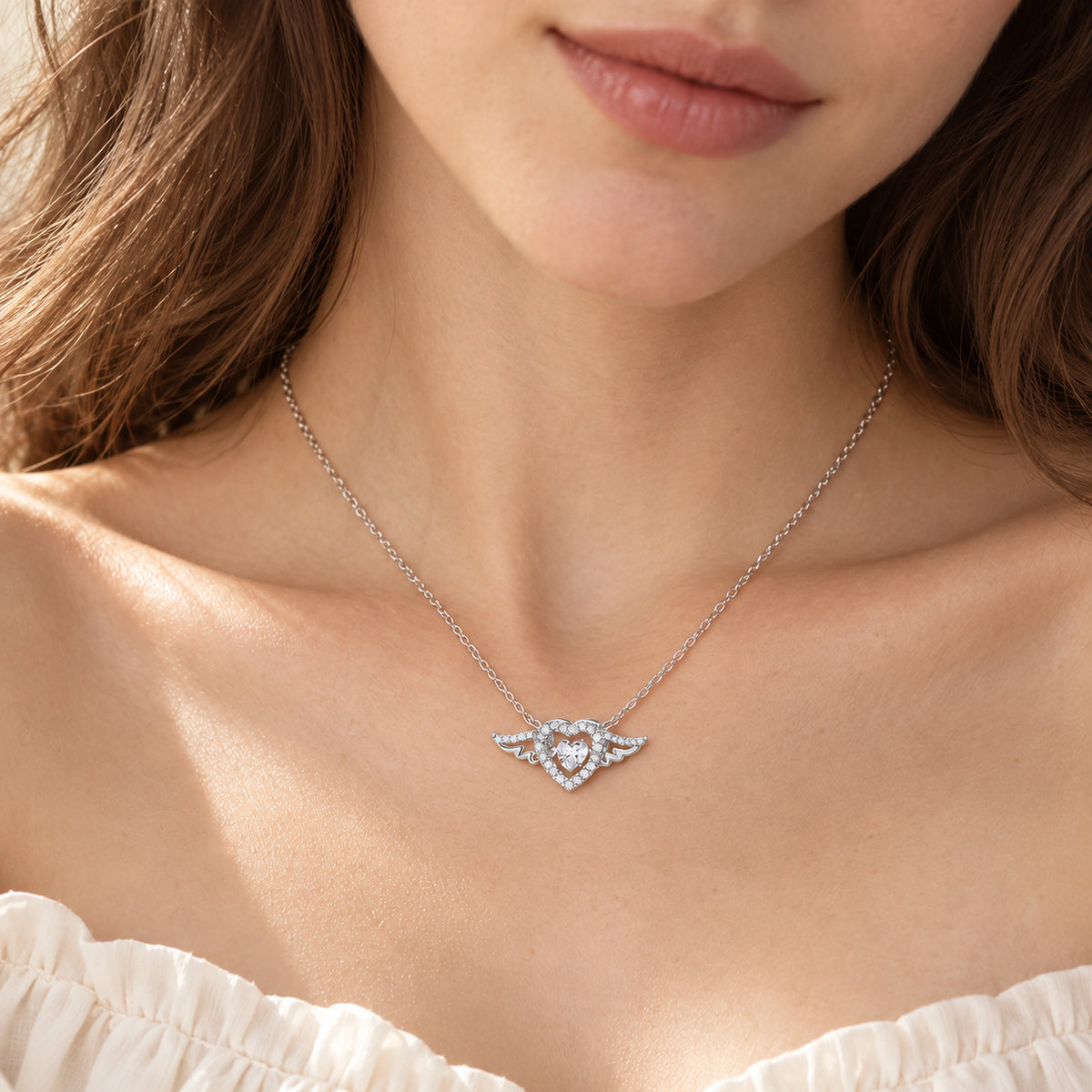 VESVIORA Cupid Heart Wing Necklace S925 Sterling Silver