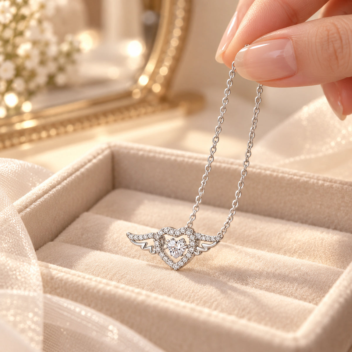 VESVIORA Cupid Heart Wing Necklace S925 Sterling Silver
