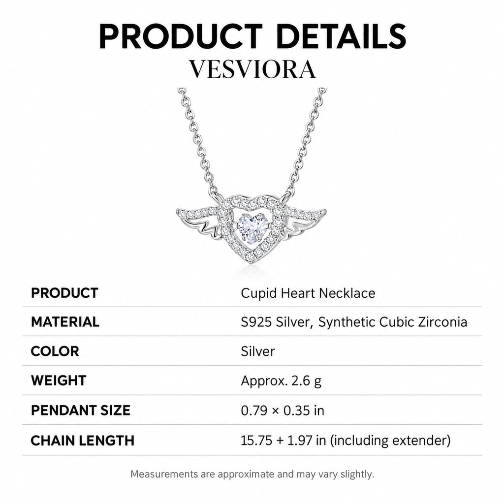 VESVIORA Cupid Heart Wing Necklace S925 Sterling Silver