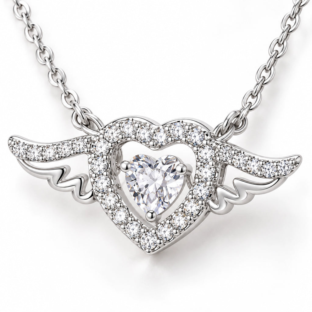 VESVIORA Cupid Heart Wing Necklace S925 Sterling Silver