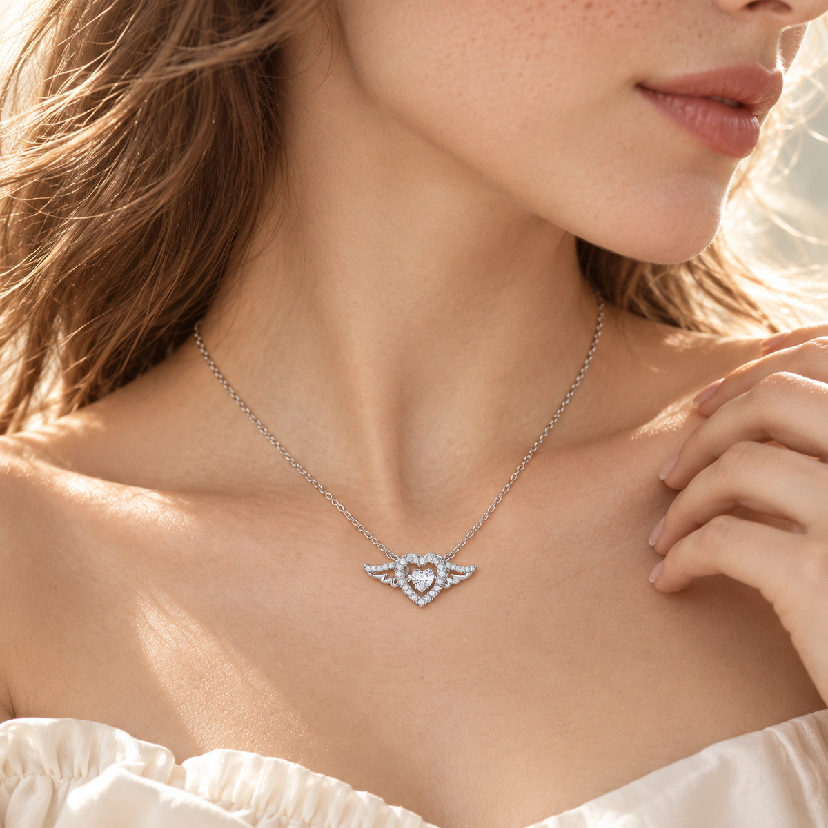 VESVIORA Cupid Heart Wing Necklace S925 Sterling Silver