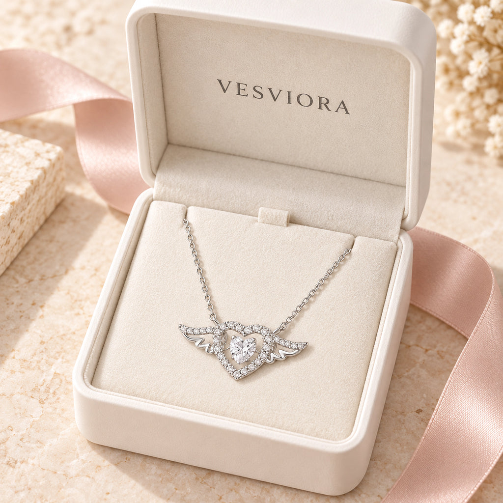 VESVIORA Cupid Heart Wing Necklace S925 Sterling Silver