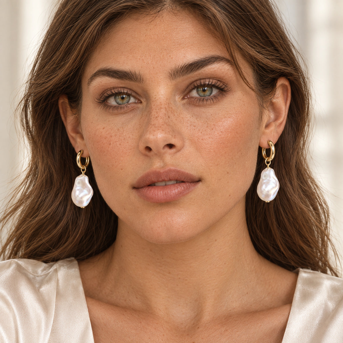 VESVIORA Baroque Imitation Pearl Drop Huggie Hoop Earrings