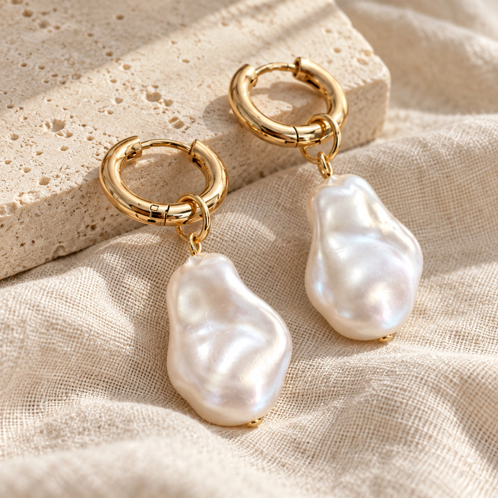 VESVIORA Baroque Imitation Pearl Drop Huggie Hoop Earrings