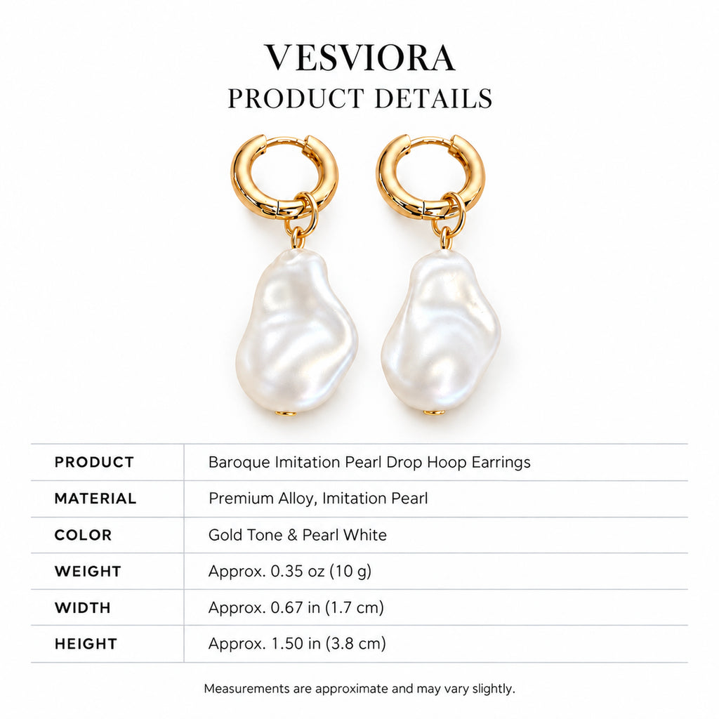 VESVIORA Baroque Imitation Pearl Drop Huggie Hoop Earrings