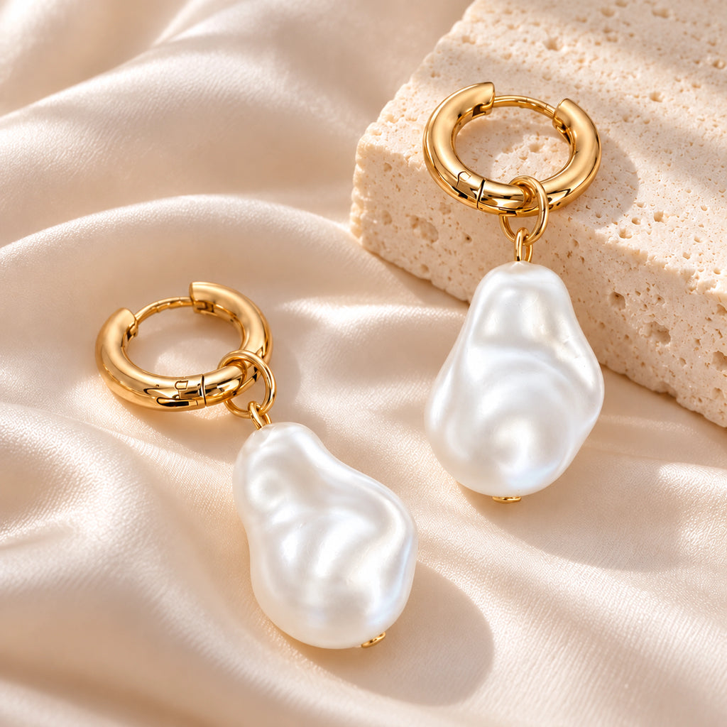 VESVIORA Baroque Imitation Pearl Drop Huggie Hoop Earrings