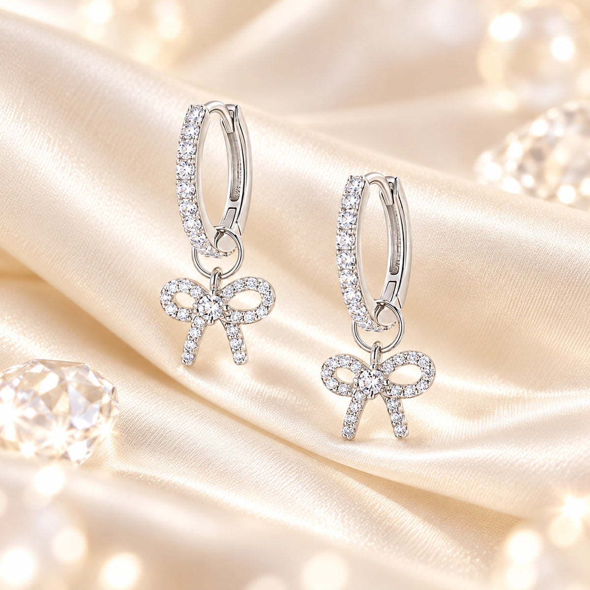 VESVIORA Two-Way Pavé Bow Hoop Earrings S925 Silver