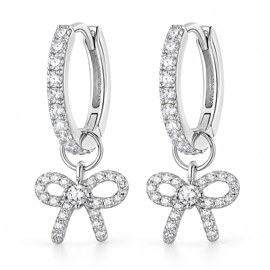 VESVIORA Two-Way Pavé Bow Hoop Earrings S925 Silver