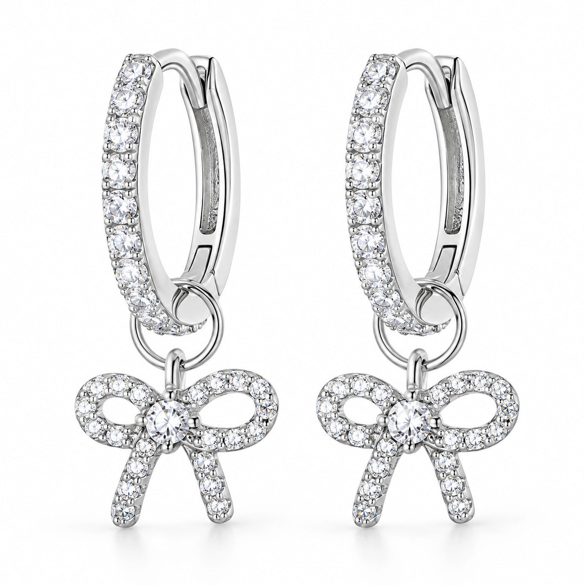 VESVIORA Two-Way Pavé Bow Hoop Earrings S925 Silver