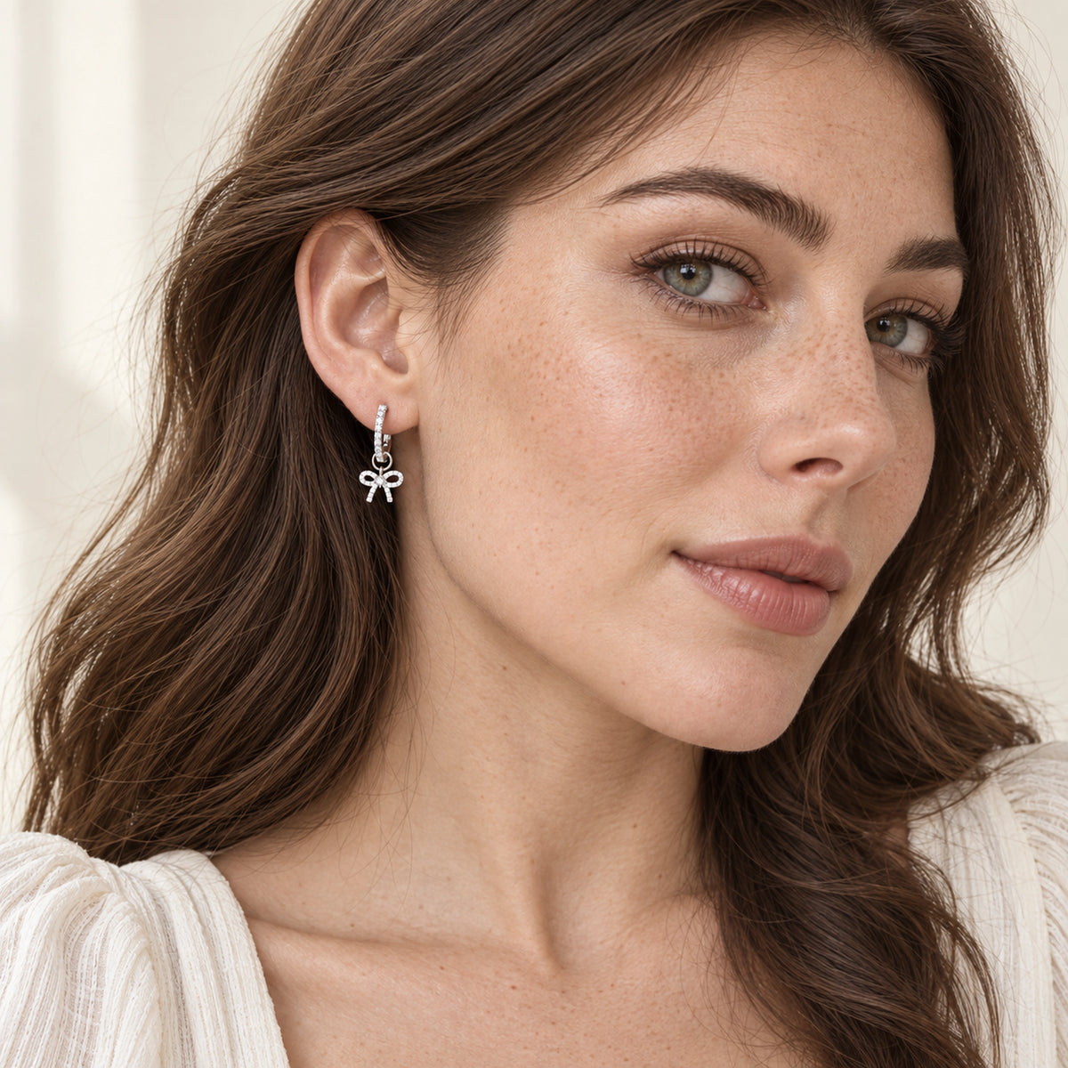 VESVIORA Two-Way Pavé Bow Hoop Earrings S925 Silver