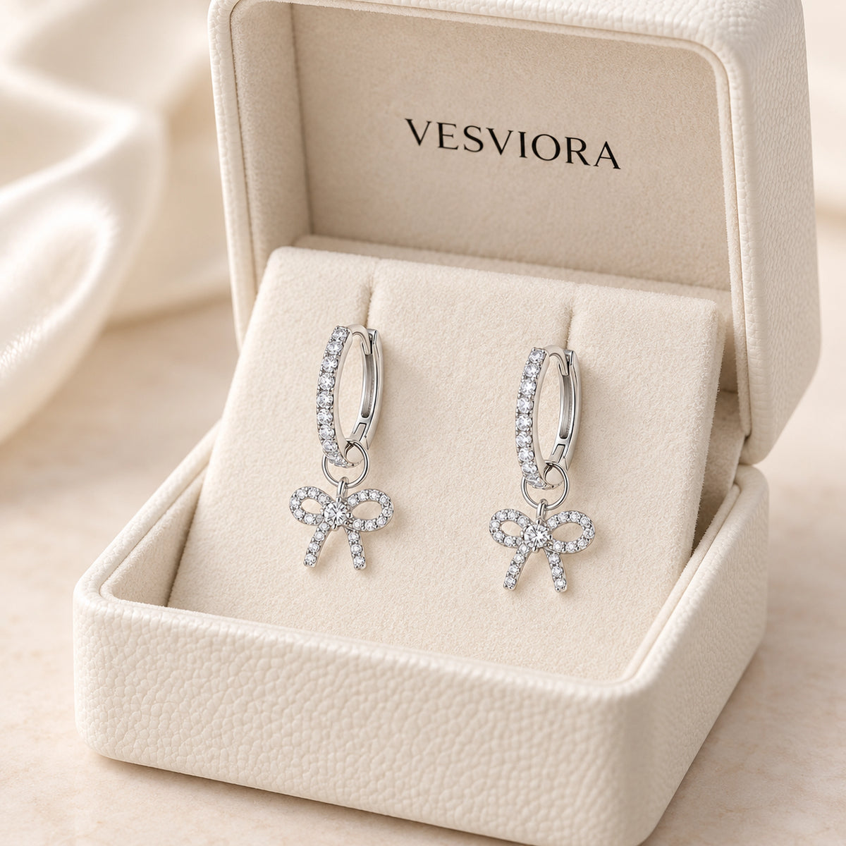 VESVIORA Two-Way Pavé Bow Hoop Earrings S925 Silver