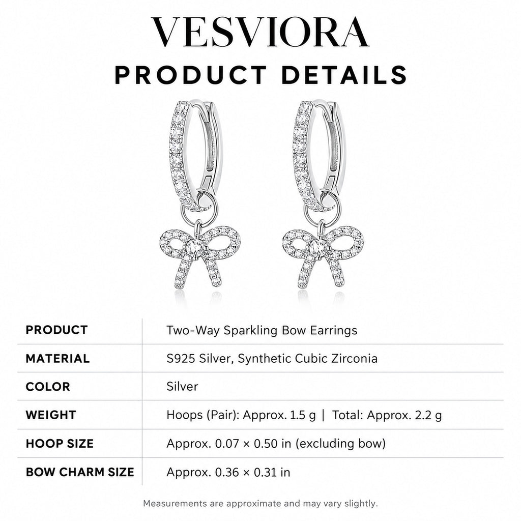 VESVIORA Two-Way Pavé Bow Hoop Earrings S925 Silver