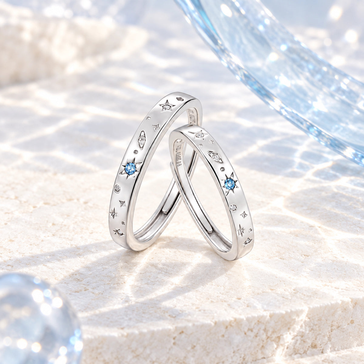 VESVIORA Galaxy Compass Couple Rings S925 Silver Set