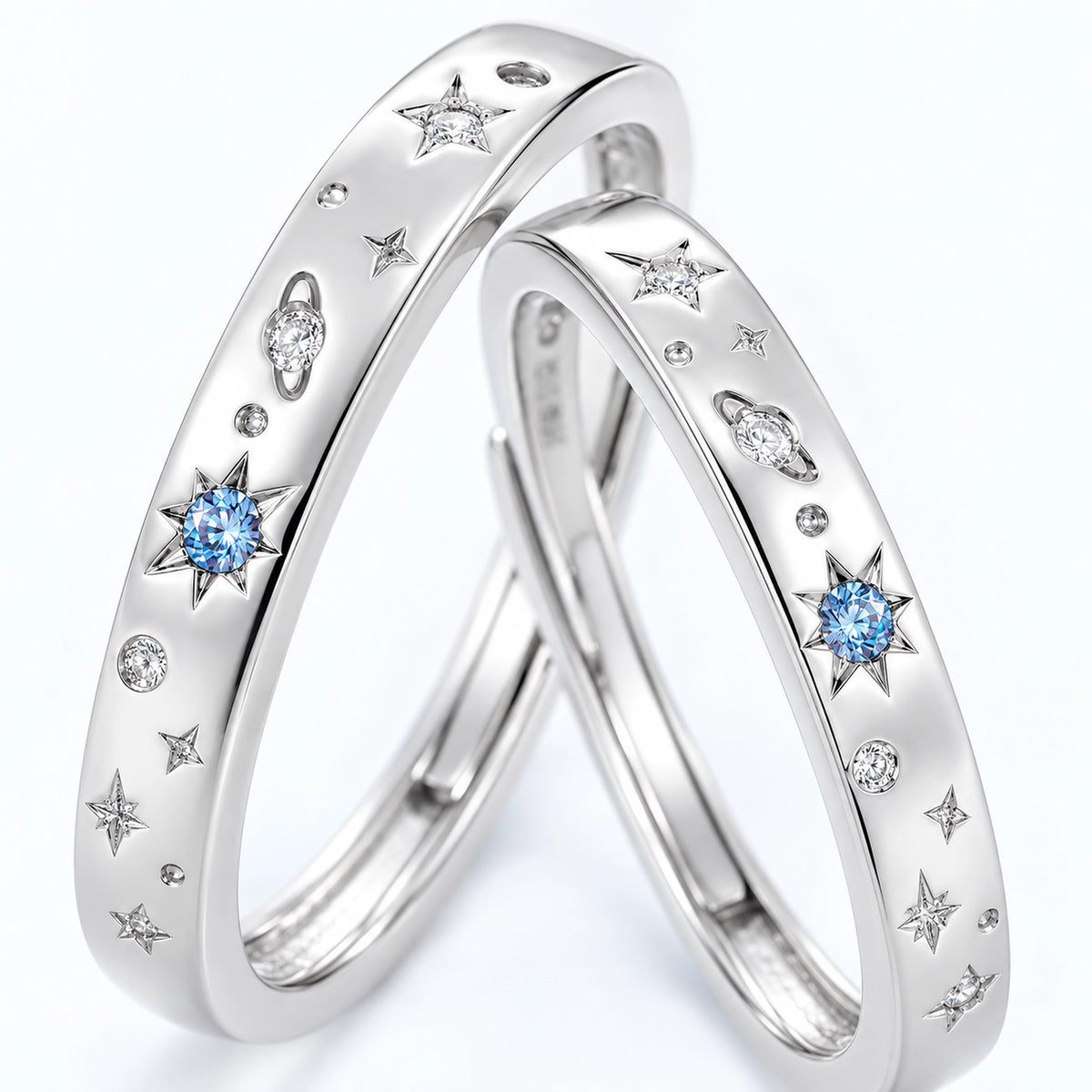 VESVIORA Galaxy Compass Couple Rings S925 Silver Set