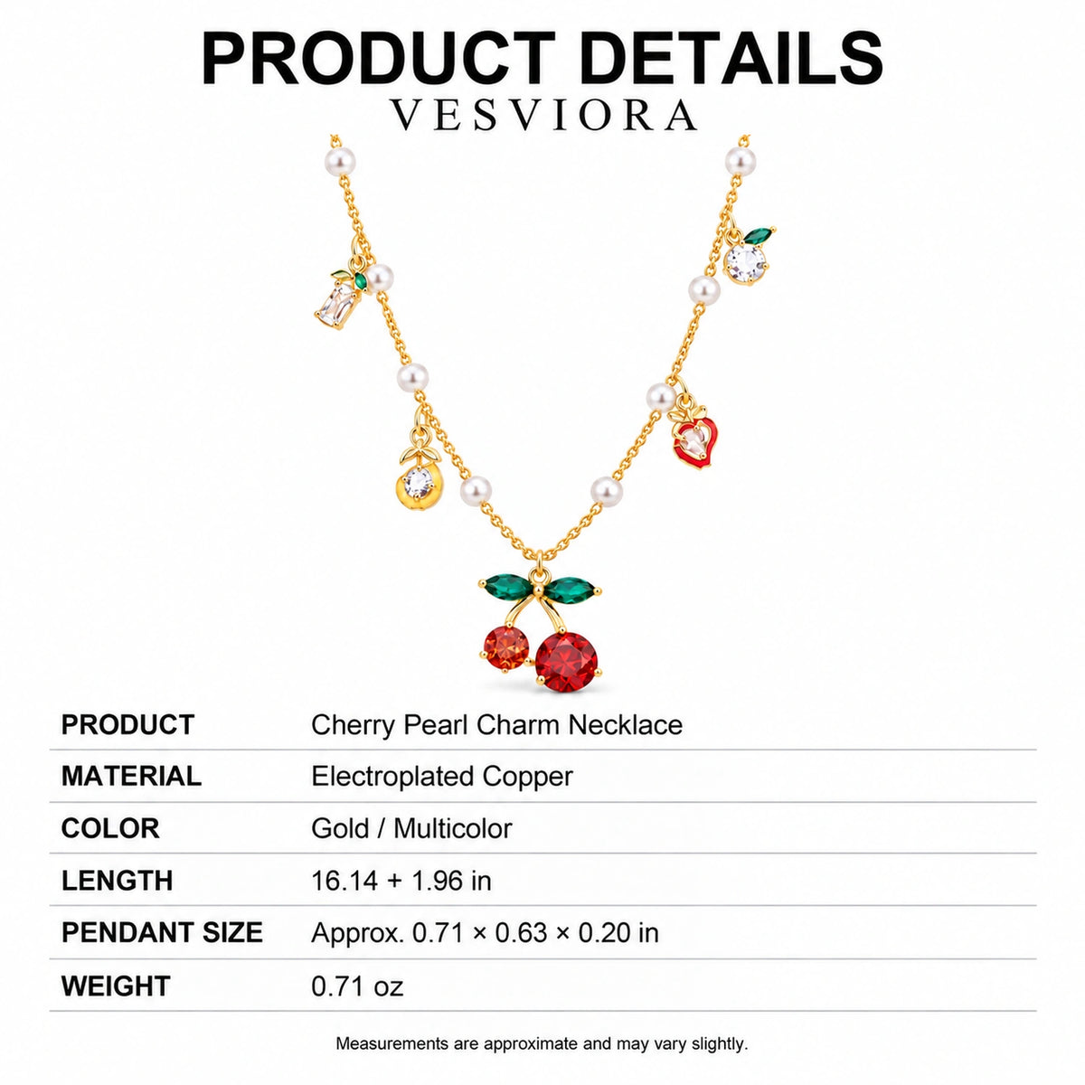Vesviora Cherry Pearl & Fruit Charm Necklace