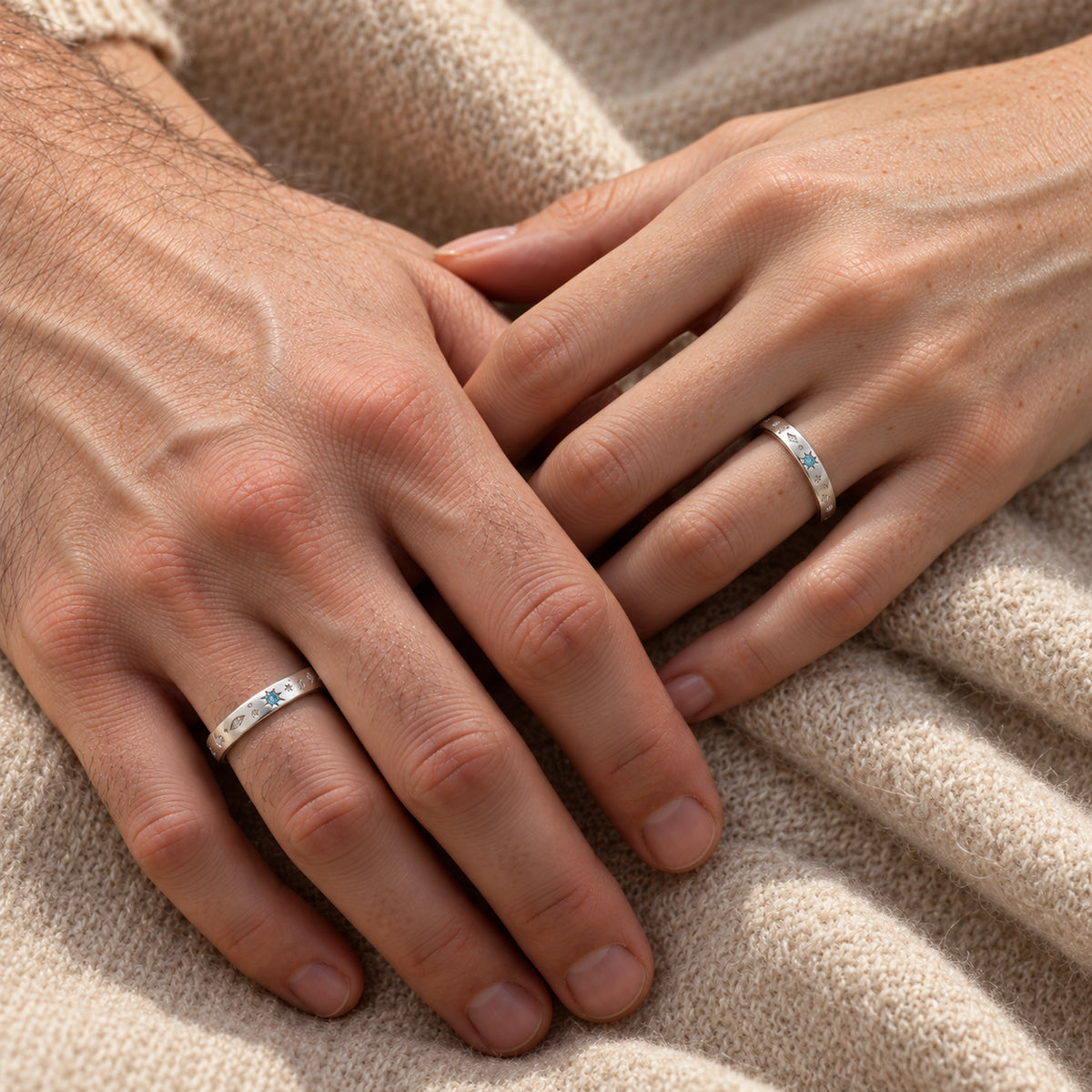 VESVIORA Galaxy Compass Couple Rings S925 Silver Set
