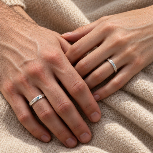 VESVIORA Galaxy Compass Couple Rings S925 Silver Set