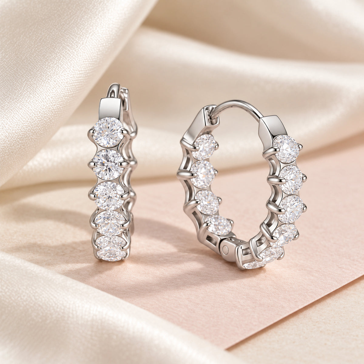VESVIORA Silver-Tone Five-Stone Cubic Zirconia Hoop Earrings