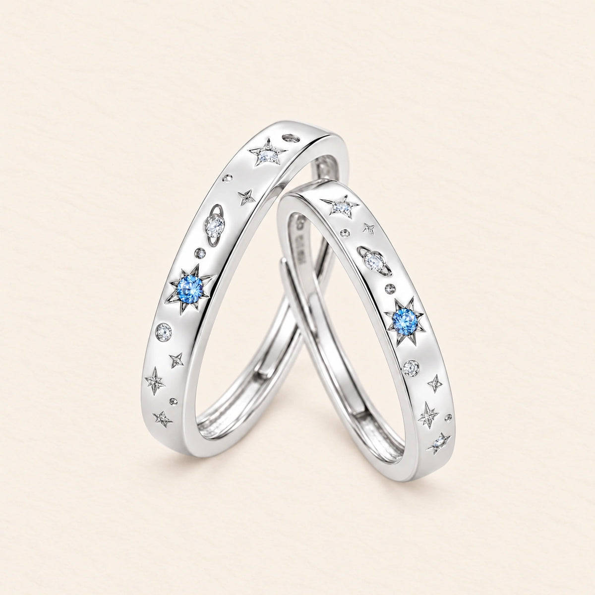 VESVIORA Galaxy Compass Couple Rings S925 Silver Set