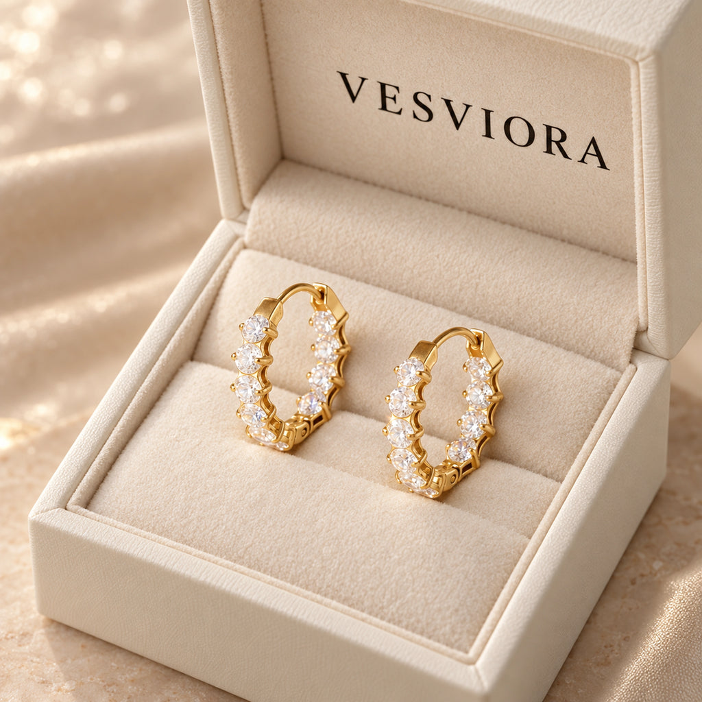 VESVIORA Gold-Tone Cubic Zirconia Huggie Hoop Earrings