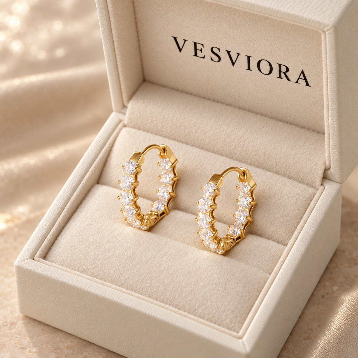VESVIORA Gold-Tone Cubic Zirconia Huggie Hoop Earrings