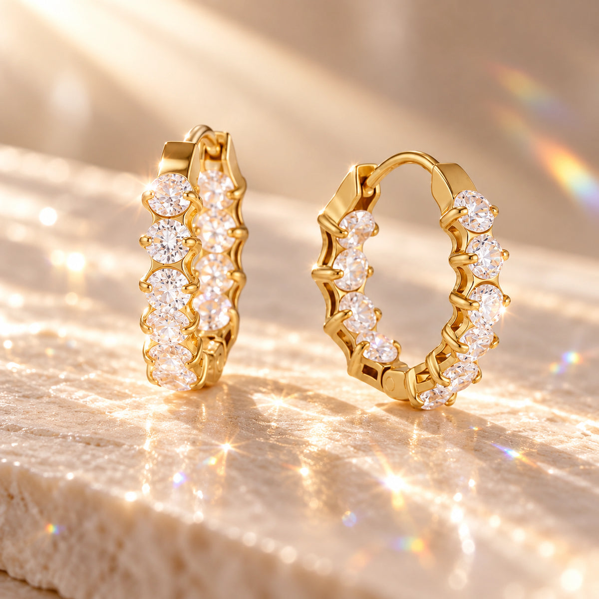 VESVIORA Gold-Tone Cubic Zirconia Huggie Hoop Earrings