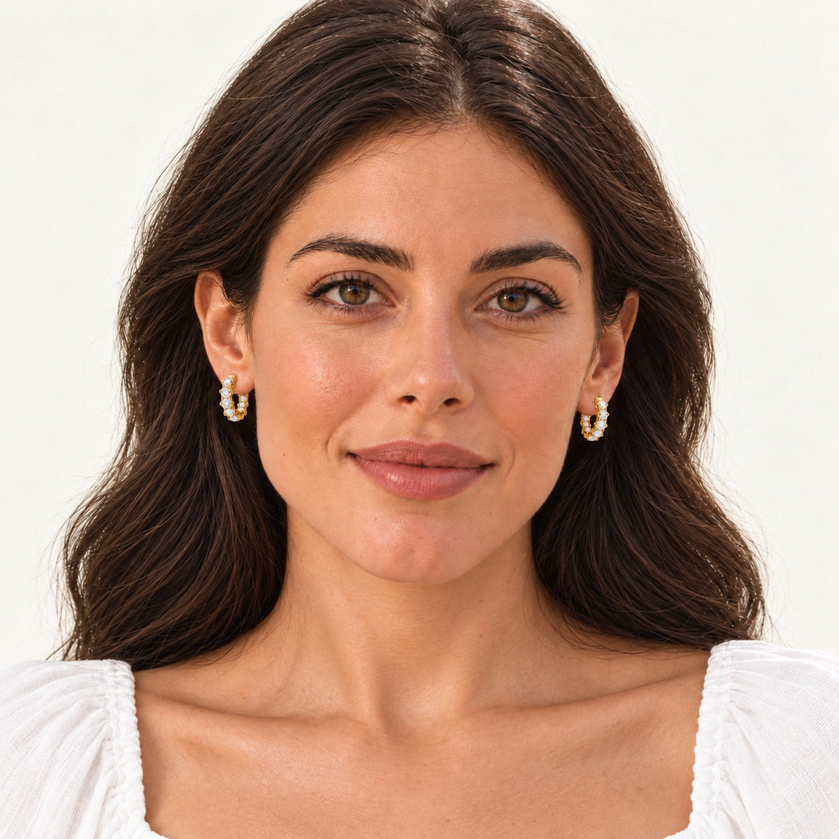 VESVIORA Gold-Tone Cubic Zirconia Huggie Hoop Earrings