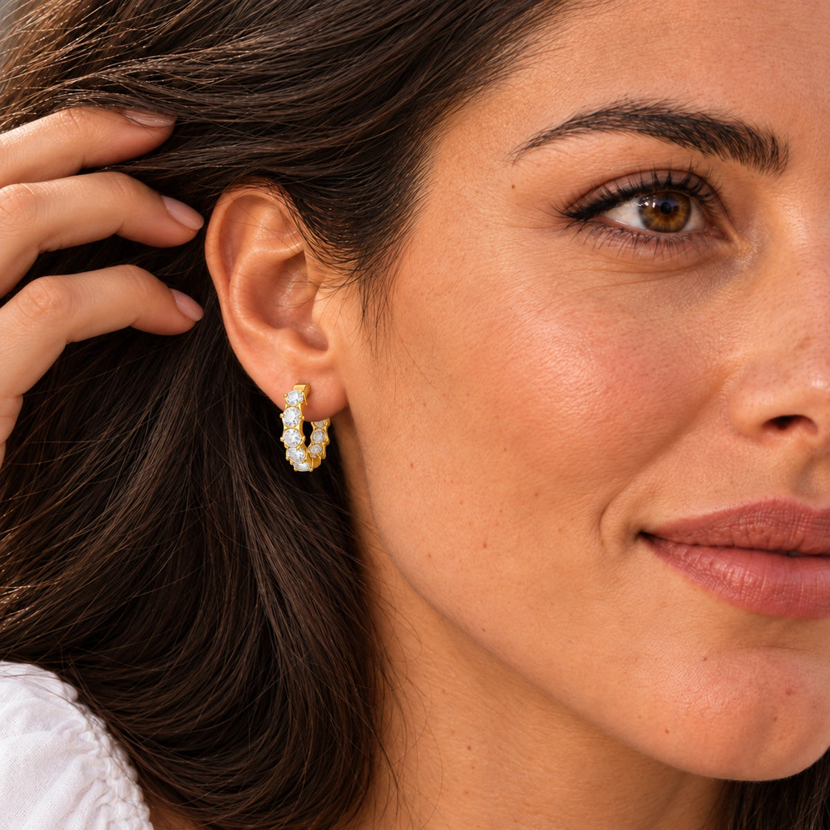 VESVIORA Gold-Tone Cubic Zirconia Huggie Hoop Earrings