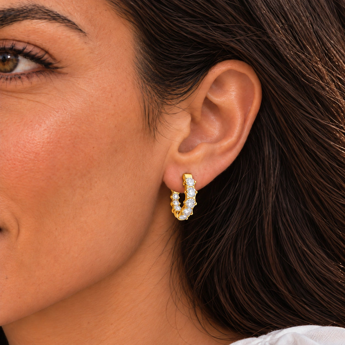 VESVIORA Gold-Tone Cubic Zirconia Huggie Hoop Earrings
