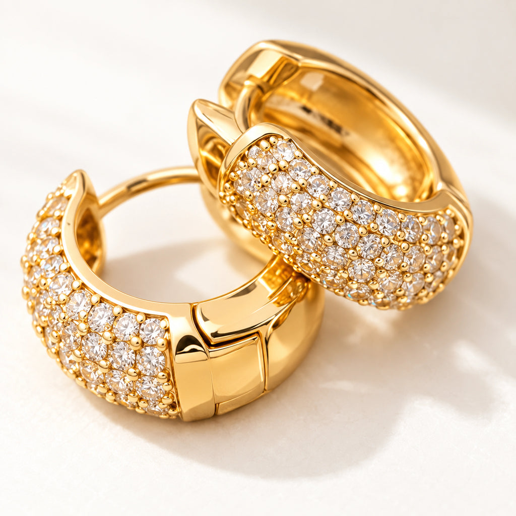 VESVIORA Gold-Tone Pavé Cubic Zirconia Huggie Hoop Earrings