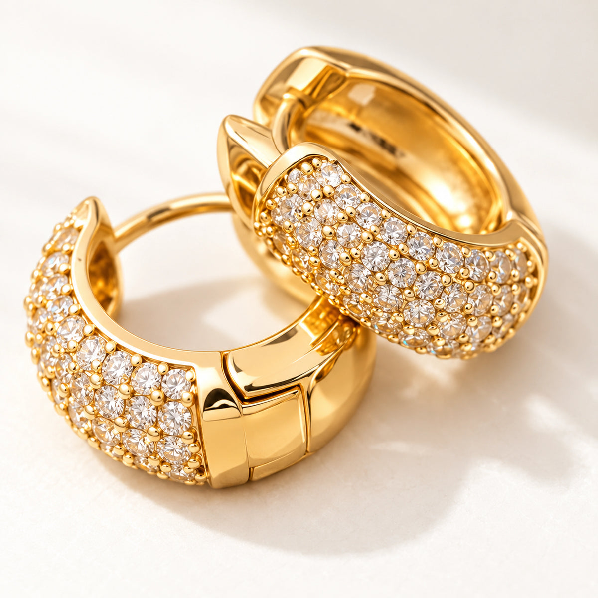 VESVIORA Gold-Tone Pavé Cubic Zirconia Huggie Hoop Earrings