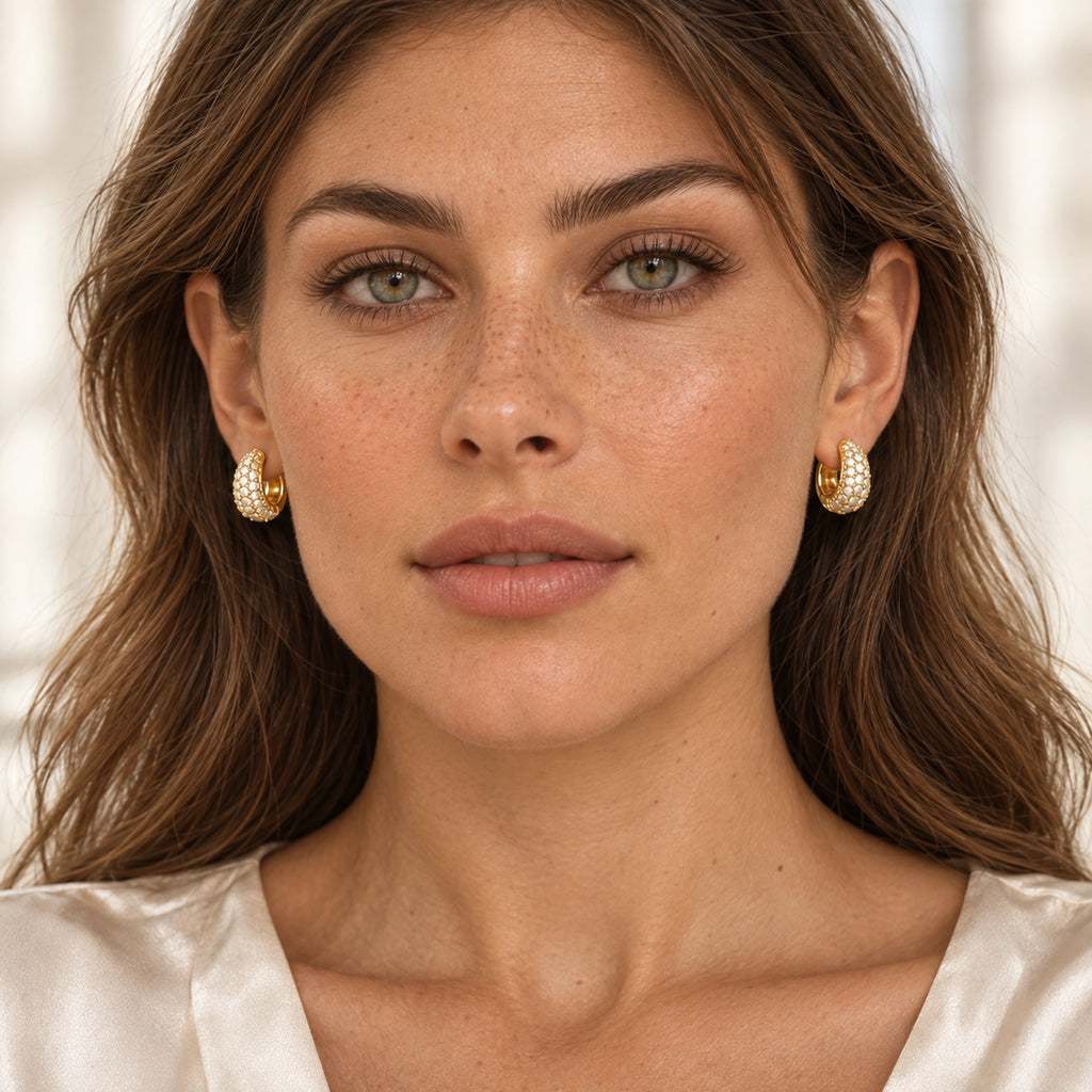 VESVIORA Gold-Tone Pavé Cubic Zirconia Huggie Hoop Earrings