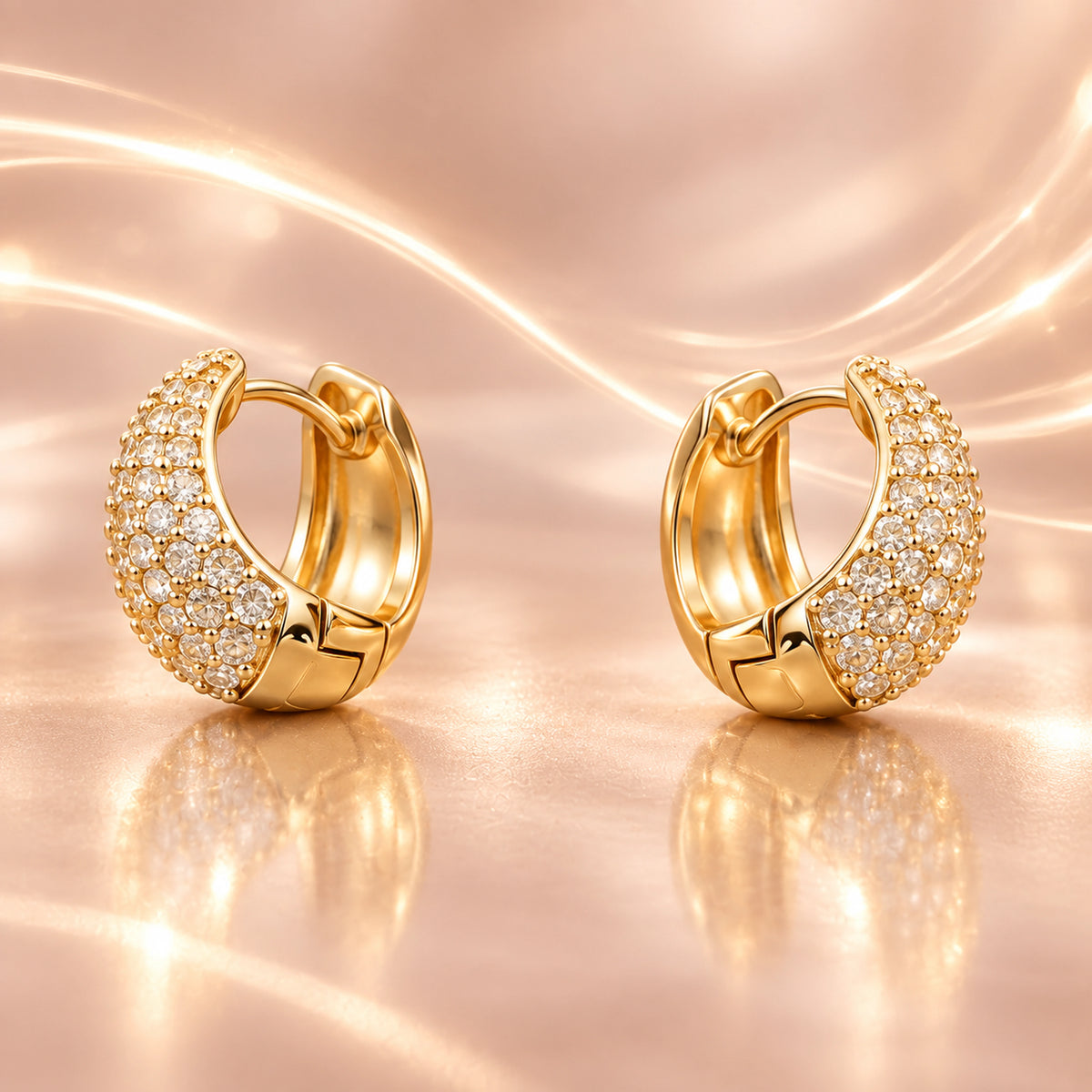 VESVIORA Gold-Tone Pavé Cubic Zirconia Huggie Hoop Earrings