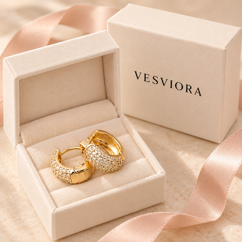 VESVIORA Gold-Tone Pavé Cubic Zirconia Huggie Hoop Earrings