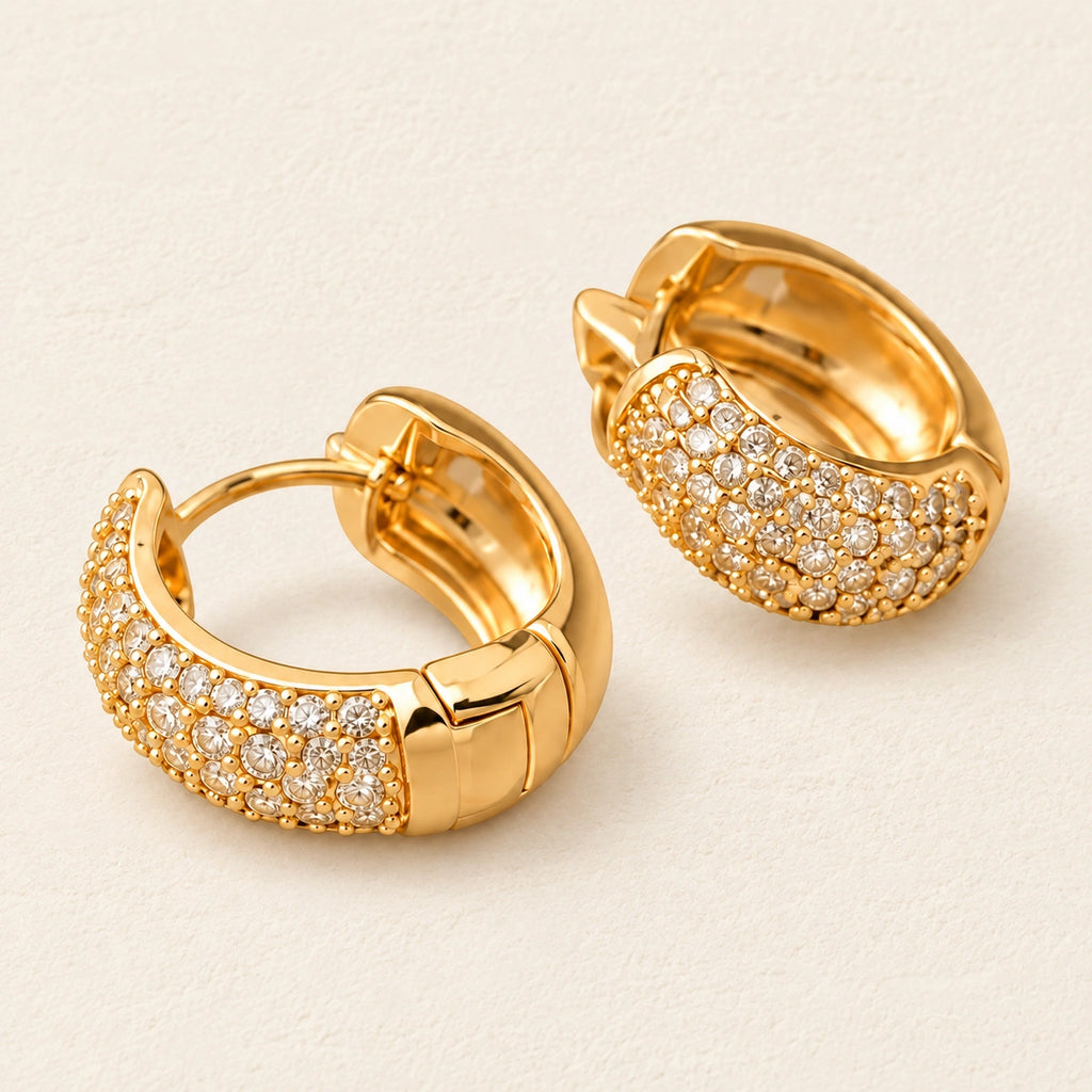 VESVIORA Gold-Tone Pavé Cubic Zirconia Huggie Hoop Earrings