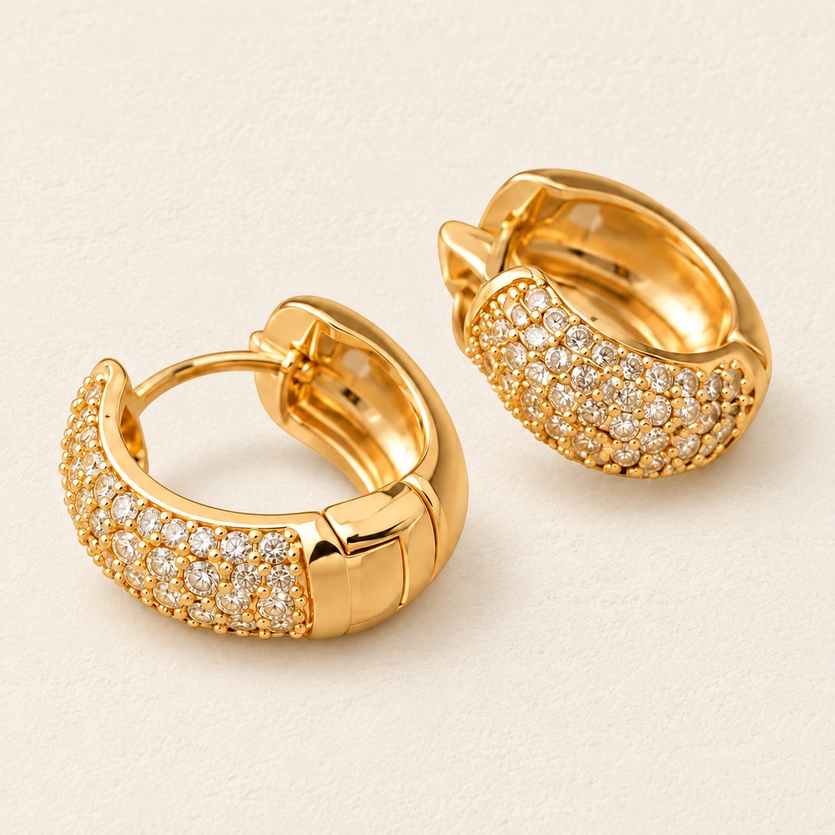 VESVIORA Gold-Tone Pavé Cubic Zirconia Huggie Hoop Earrings