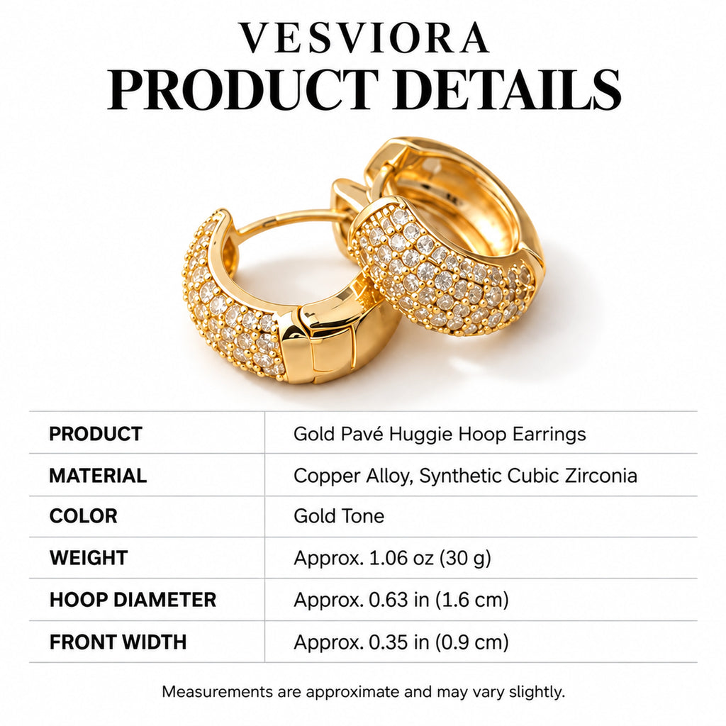 VESVIORA Gold-Tone Pavé Cubic Zirconia Huggie Hoop Earrings