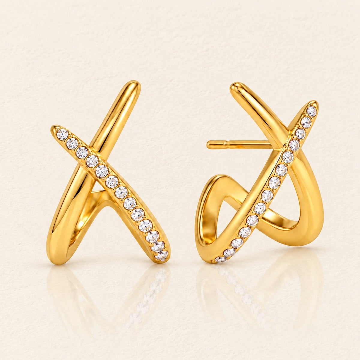 VESVIORA Gold-Tone X Pavé Hoop Earrings