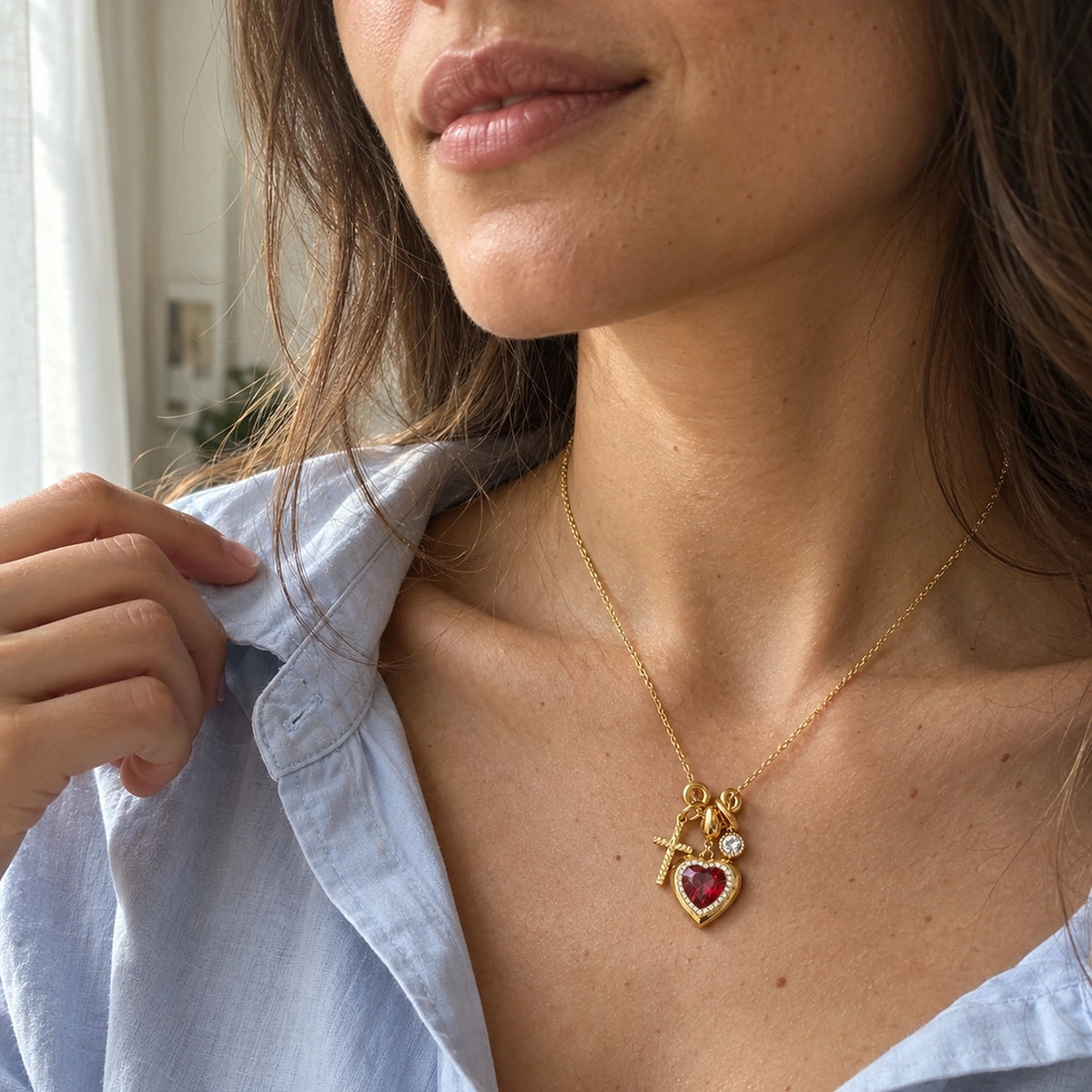 Vesviora Crimson Devotion Heart & Cross Charm Necklace