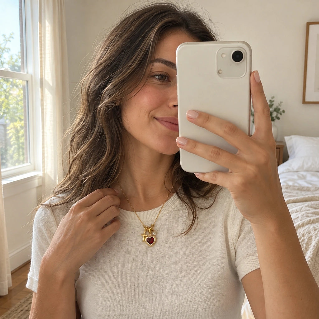 Vesviora Crimson Devotion Heart & Cross Charm Necklace