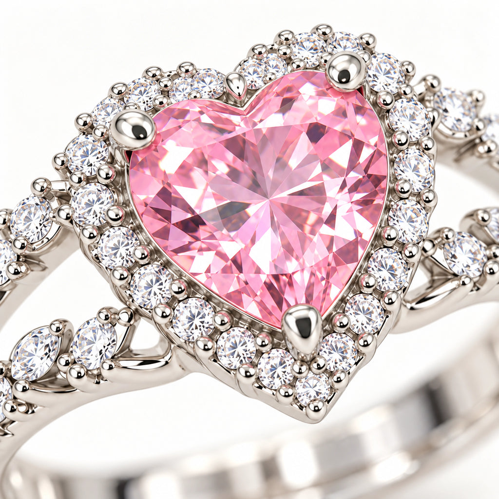 VESVIORA Pink Heart Halo Adjustable Ring