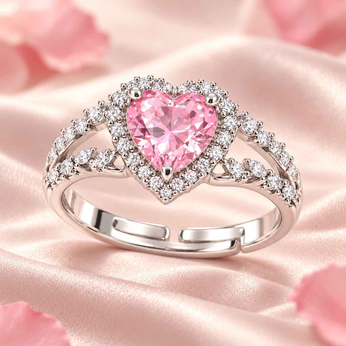 VESVIORA Pink Heart Halo Adjustable Ring
