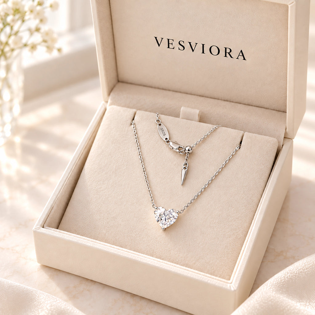 Vesviora Minimalist 1 Carat Heart Solitaire Necklace
