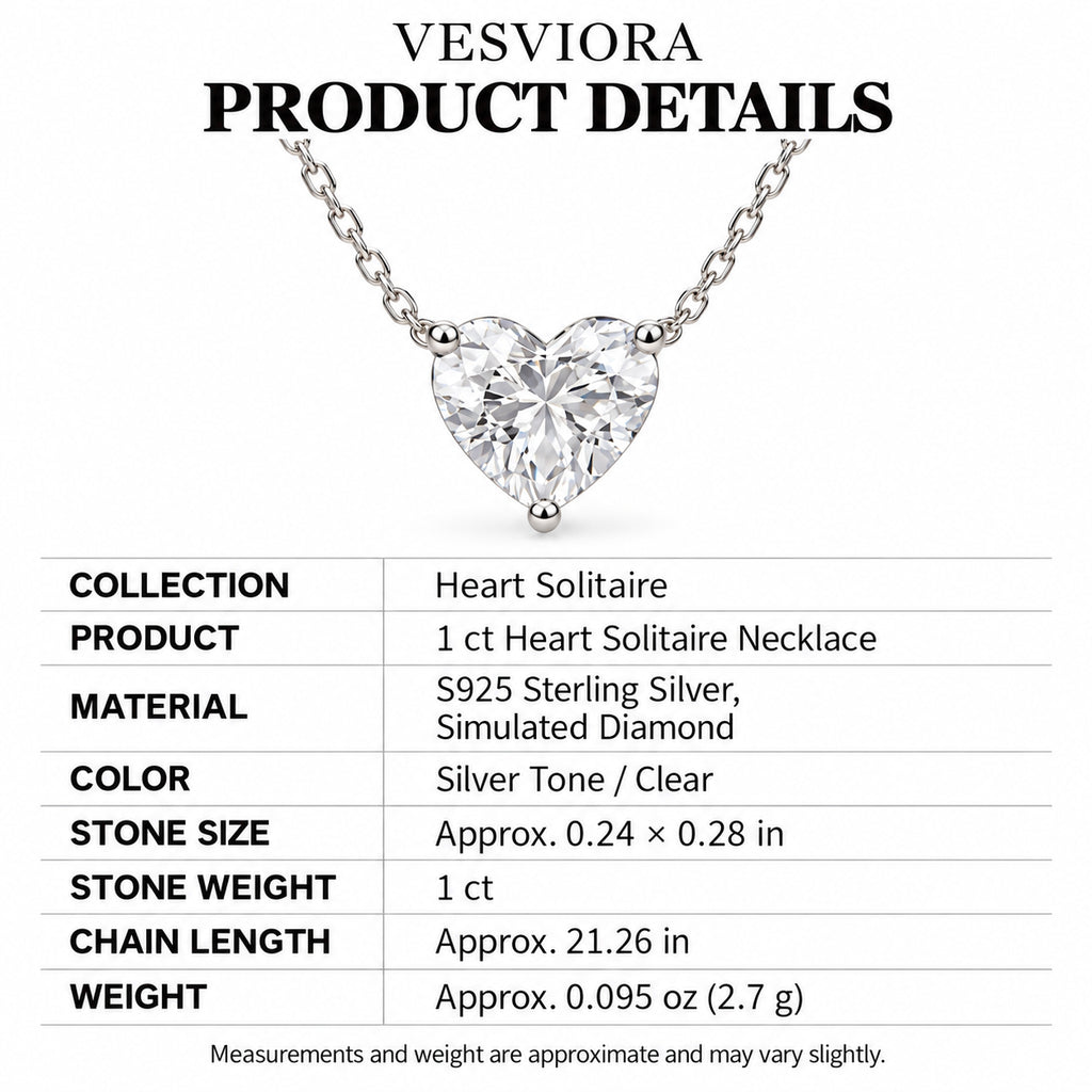 Vesviora Minimalist 1 Carat Heart Solitaire Necklace