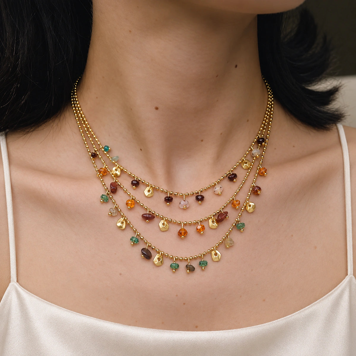 Vesviora Gold Multicolor Stone Charm Necklace Set
