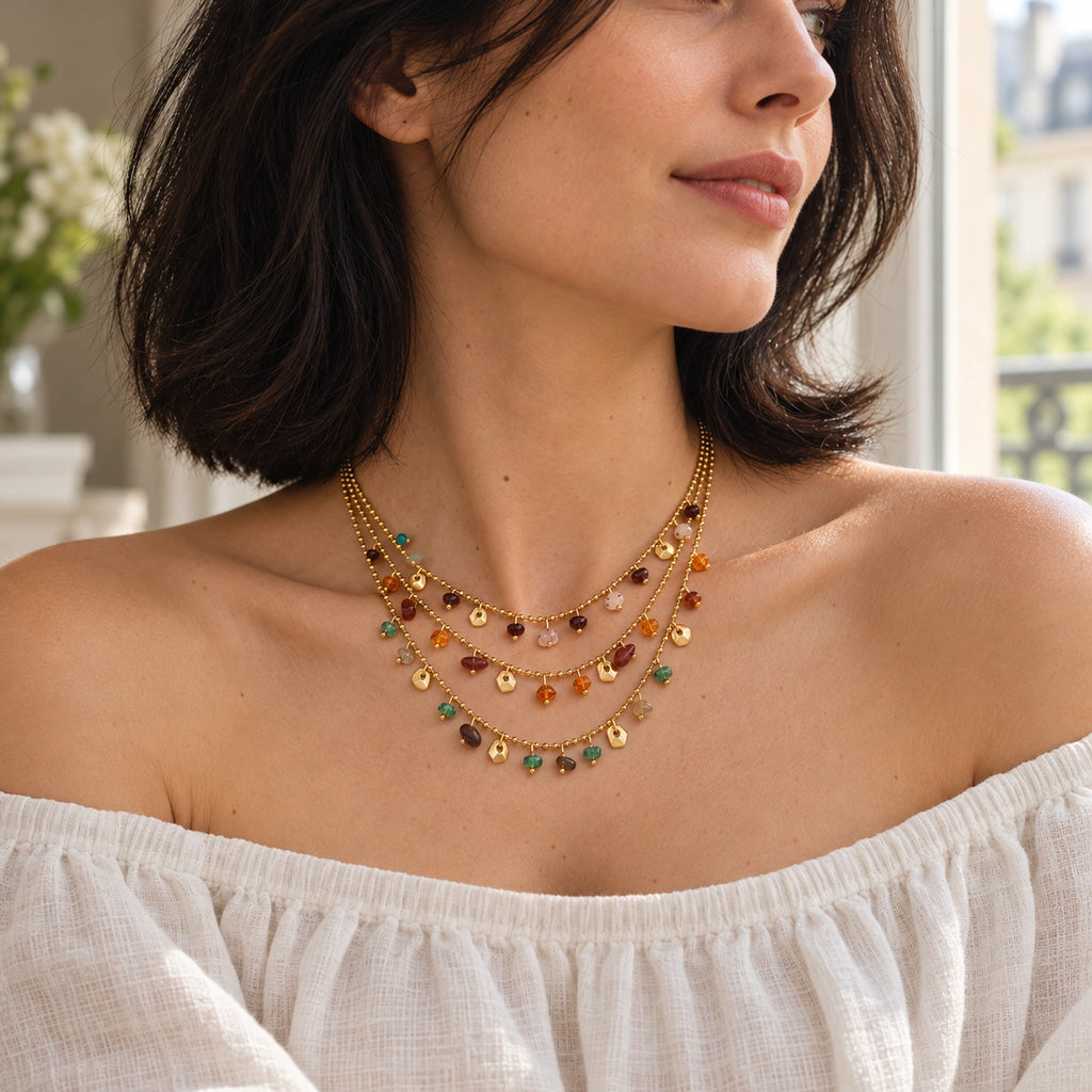 Vesviora Gold Multicolor Stone Charm Necklace Set