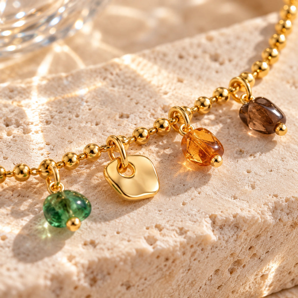 Vesviora Gold Multicolor Stone Charm Necklace Set