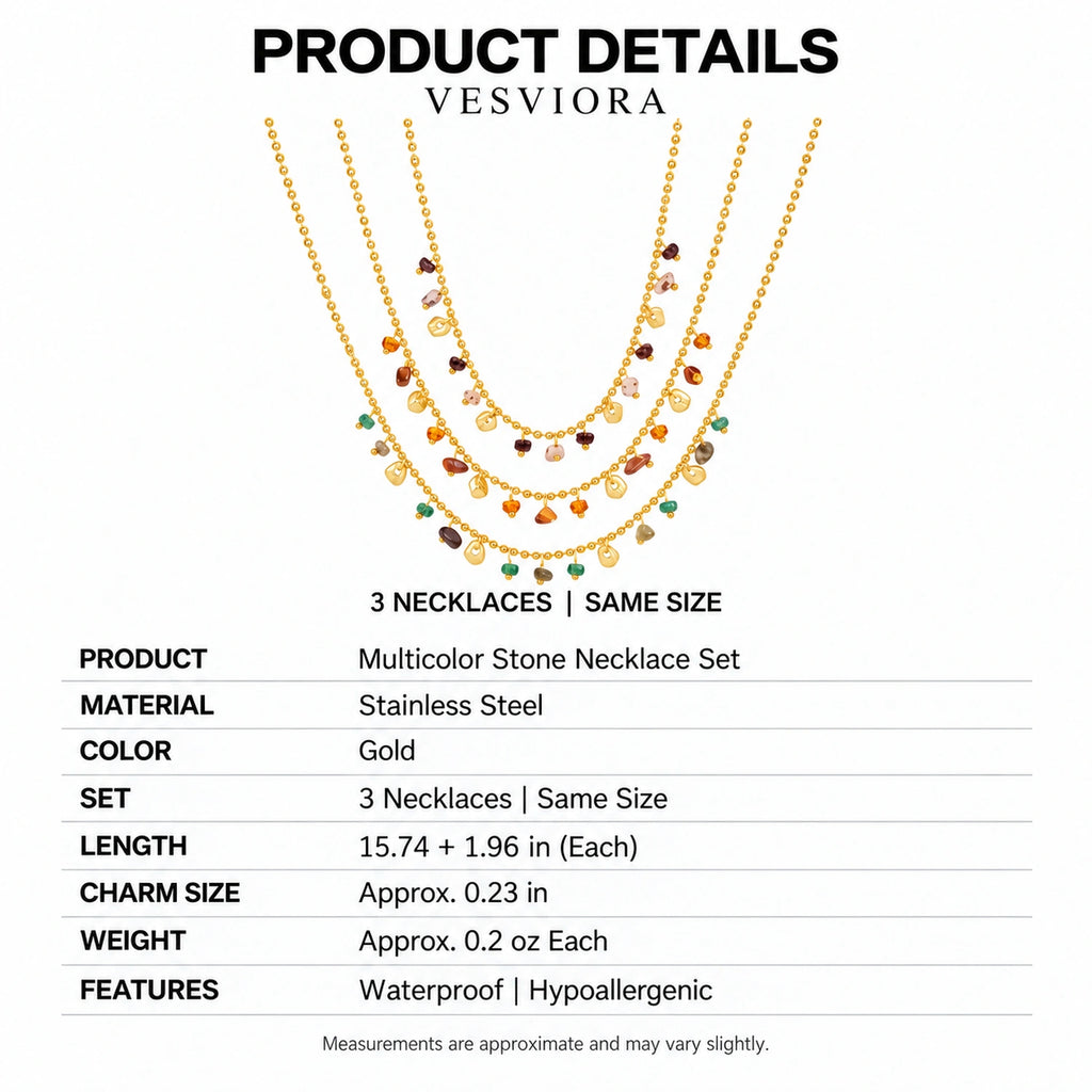Vesviora Gold Multicolor Stone Charm Necklace Set