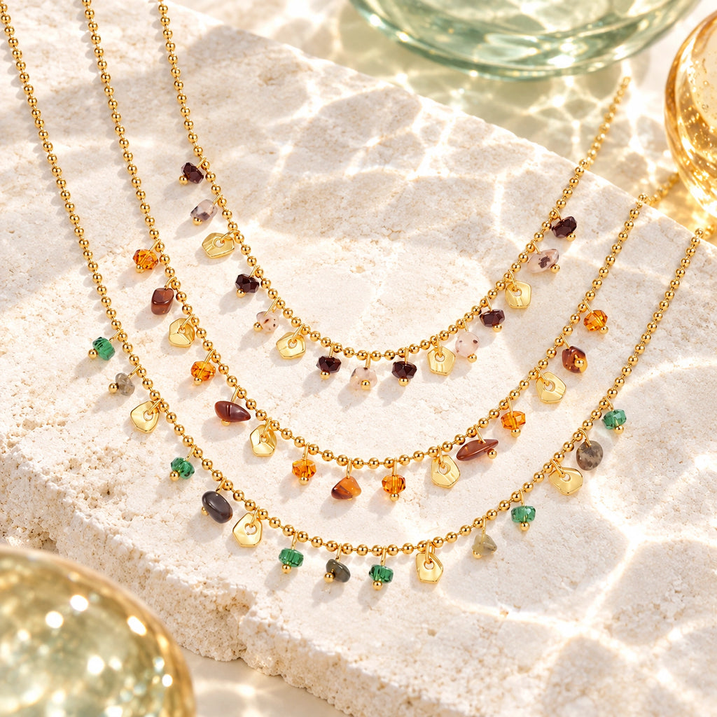 Vesviora Gold Multicolor Stone Charm Necklace Set