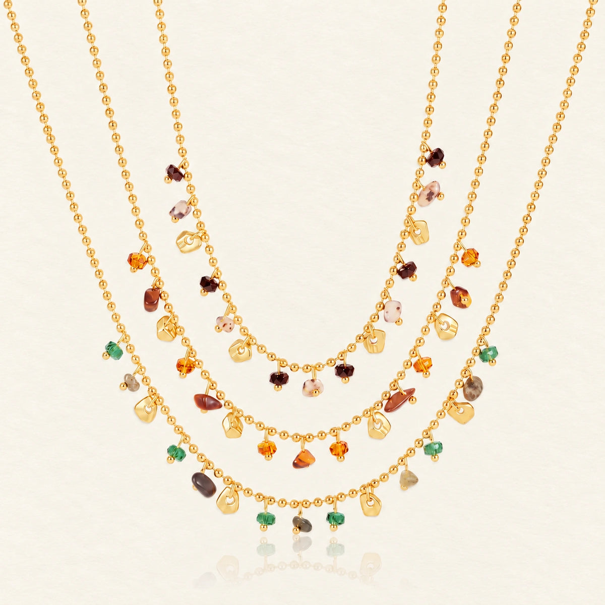Vesviora Gold Multicolor Stone Charm Necklace Set